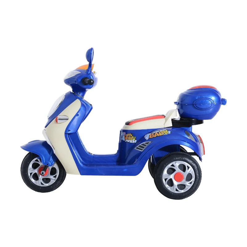HOMCOM Coche Triciclo Moto Eléctrica Infantil Correpasillos a Batería Niños 3-8 años 6V Metal + PP 108x51x75cm Azul