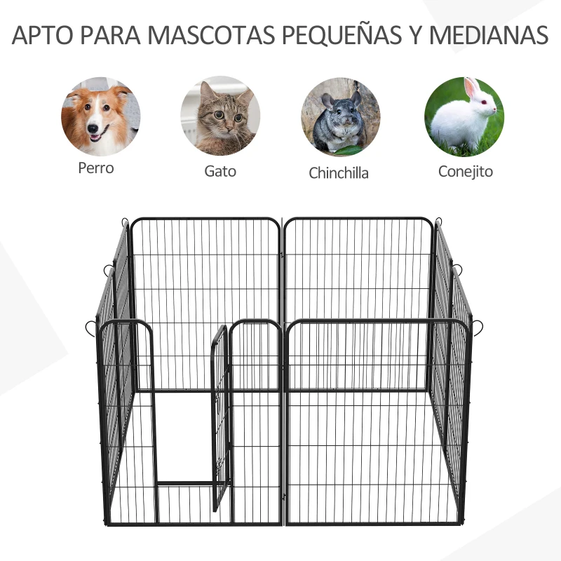 HOMCOM Parque para Mascotas Perros 8 Vallas 80x100cm Corral Plegable con Puerta y Doble Pestillo Paneles Metálicos Cerca de Entrenamiento Negro