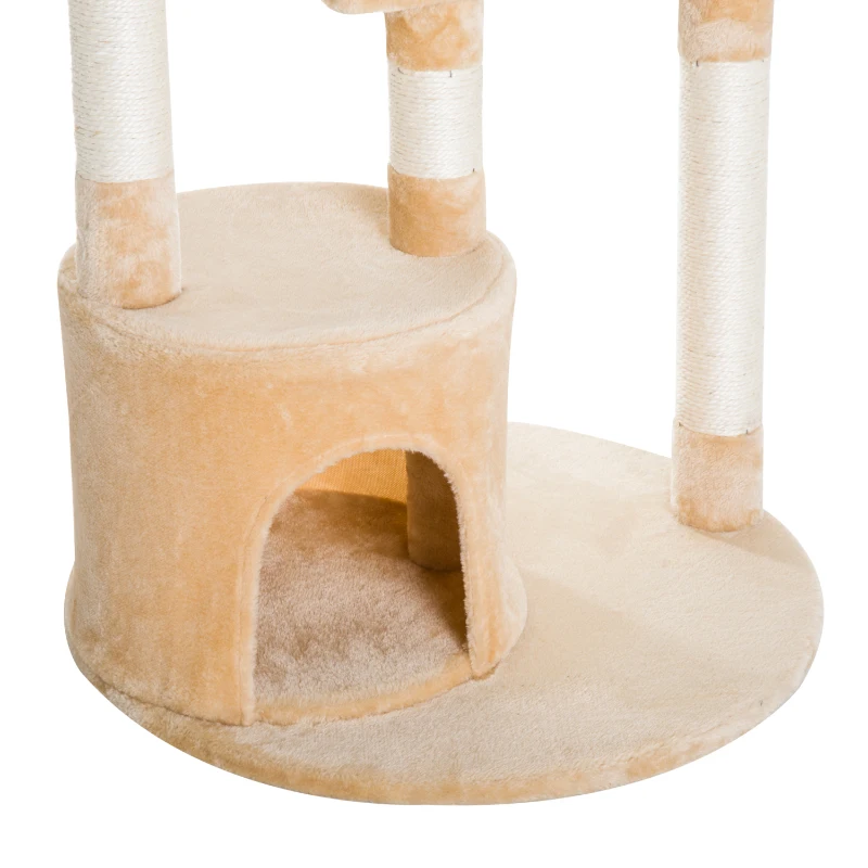 PawHut Rascador Árbol para gatos con Plataforma Caseta Tubo de Juego Postes rascadores Centro de Juego 60x60x96cm Tablero de Madera y Cubierto de Felpa Beige