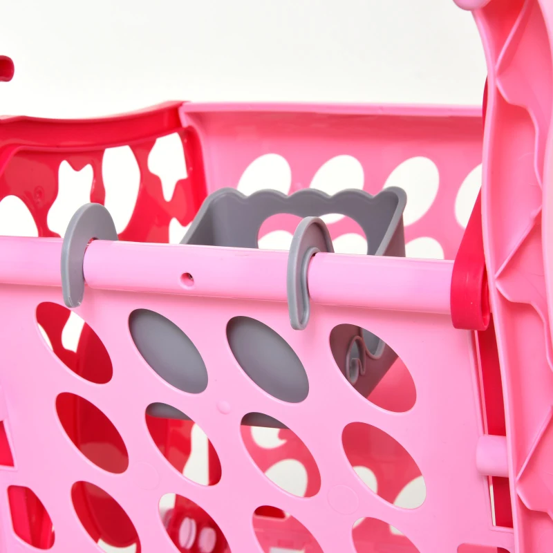 HOMCOM Set de Carrito de Compras para Niños Mayores de 3 Años Juguete Infantil 38 Piezas Funciones de Música y Luz 41,5x33,5x48,5 cm Rosa