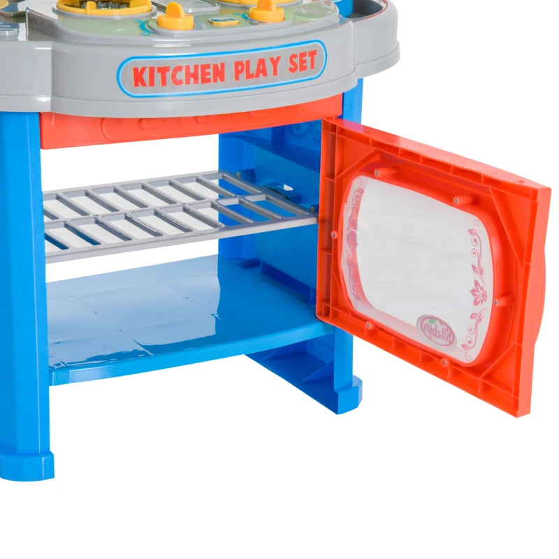 HOMCOM Cocina de Juguete Cocinita con Luz Sonido y 12 Accesorios Juego para Cocinar para Niños +3 Años 46x30x67cm PP