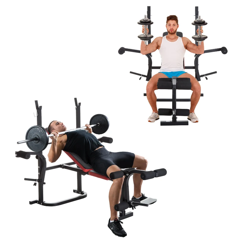 HOMCOM Steel Multi-Function Home Gym Fitness Bench Black/Red