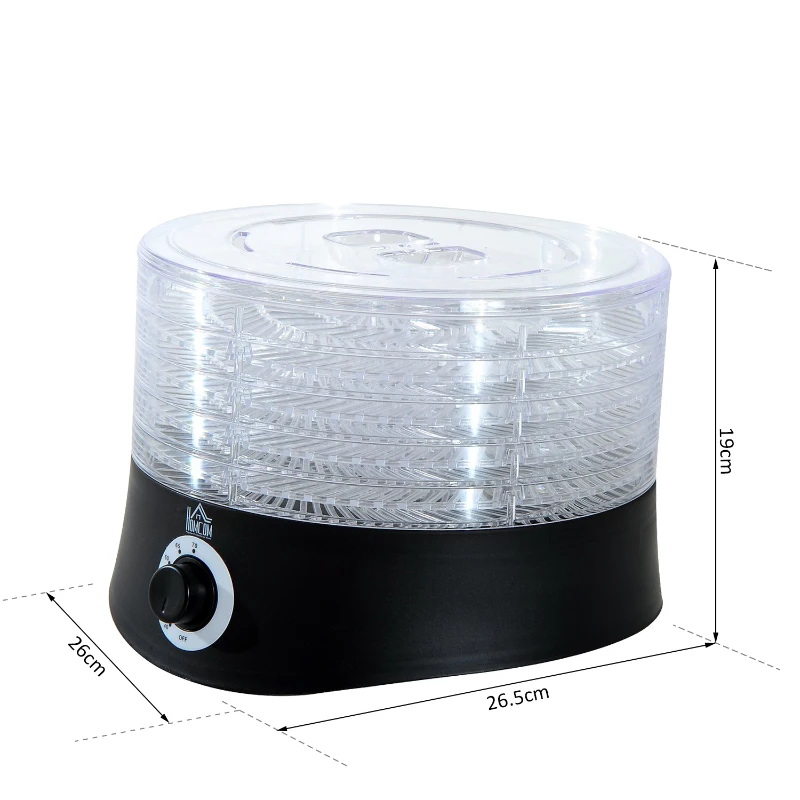 HOMCOM 280W Plastic 5-Tier Fruit Dehydrator w/ Temperature Control Black