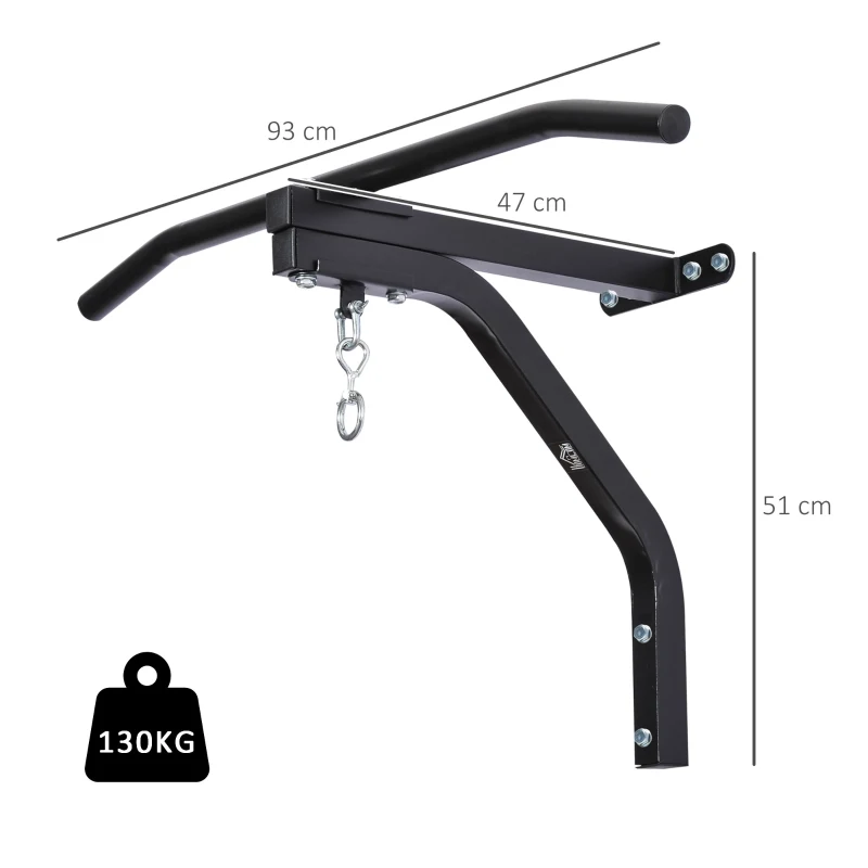 HOMCOM Barra de Dominadas para Pared de Acero 2 en 1 Soporte de Saco de Boxeo para Entrenamiento en Hogar Oficina Gimnasio Carga Máx. 130 kg 93x47x51 cm Negro