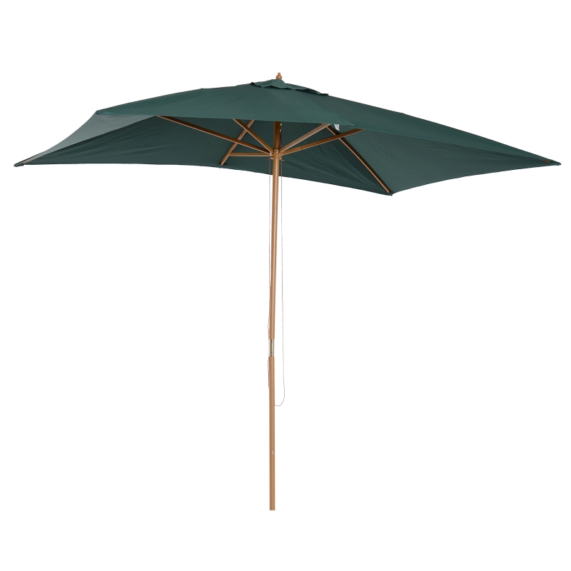 Outsunny Sombrilla Parasol 2x3m y Altura 2,5m Jardin Terraza Poliester 180g/m2 y Madera Verde Oscuro