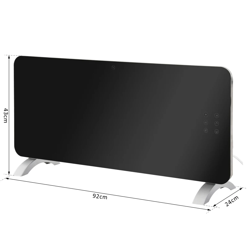 HOMCOM Radiador eléctrico Calefactor de vidrio Convector de Pared/Pie con Pantalla Táctil Temporizador y Control Remoto 2 Nivels Calor 1000/2000W