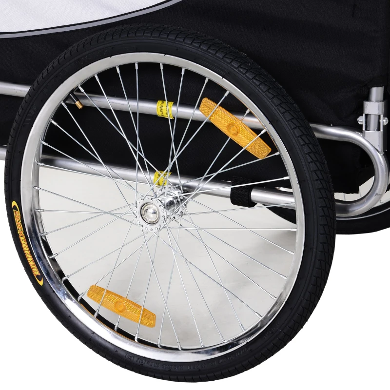 PawHut Remolque Bicicleta Perros Mascota 1 Bandera 6 Reflectores Remolque Bici Blanco y Negro