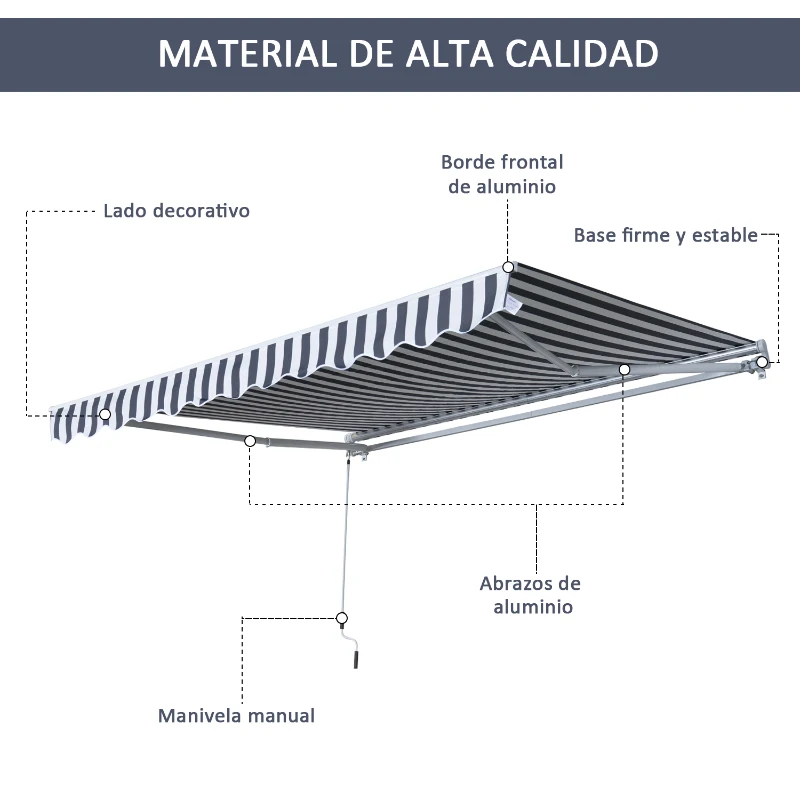 Outsunny Toldo Terraza 2,95x2,5m Balcón Patio Toldo Manual Plegable de Aluminio con Manivela Impermeable Protección Solar UV para Jardín Exterior Aluminio Acero Tela de Poliéster Color Gris y blanco