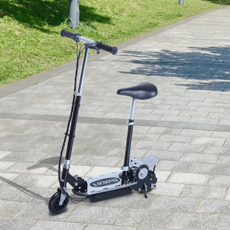 HomCom Patinete Eléctrico Scooter Plegable con Manillar y Asiento Ajustable - Color Negro - 81.5x37x96cm