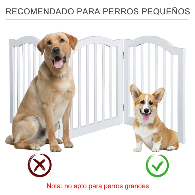 PawHut Barrera de Seguridad Modulable para Mascotas de 3 Paneles Pantalla Barrera de Protección con Sistema Flex de Madera Maciza 154,5x1,8x61 cm Blanco