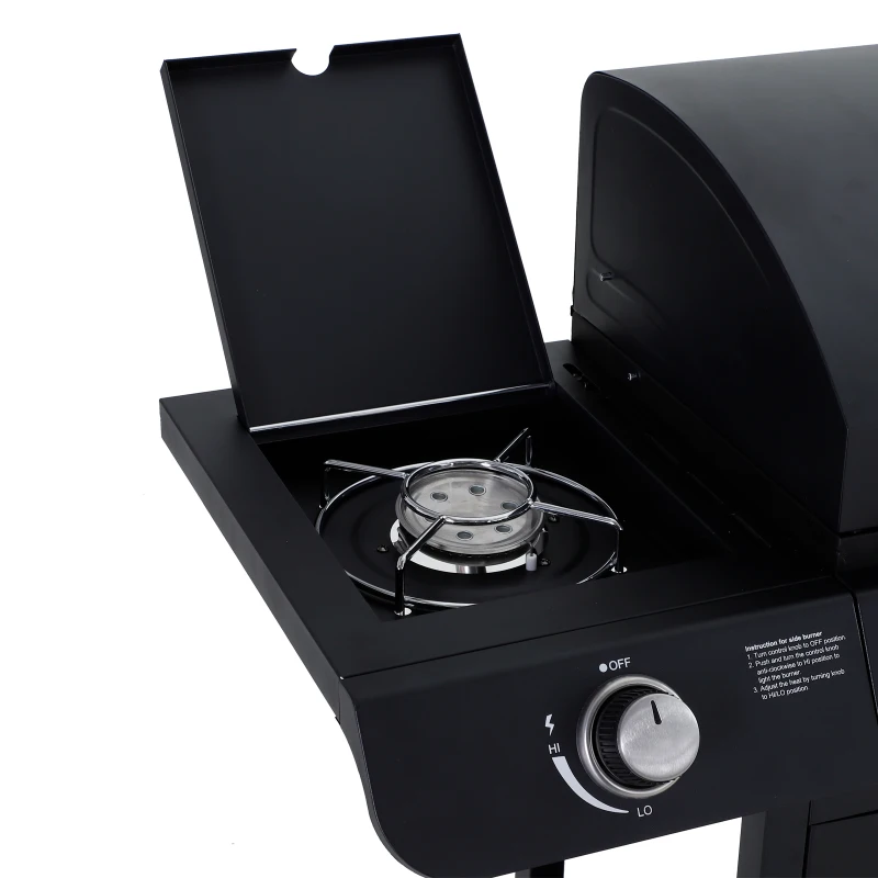 Outsunny Barbacoa de Gas con 5 Quemadores de Acero Inoxidable 14,4 KW Fogón y Parrilla con Tapa y Ruedas 125x51x100 cm Negro