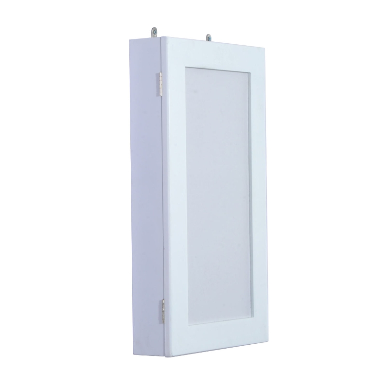 HOMCOM Joyero de Madera Armario para Joyas para colgar en Pared Altura 56cm con Espejo y Marco para Fotos Color Blanco Lacado
