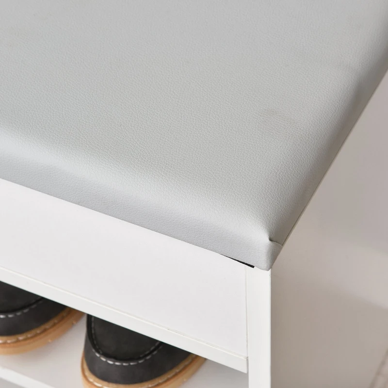 HOMCOM Zapatero Banco con Asiento Zapatero para Entrada Pasillo Cojín Acolchado 2 Estantes de Almacenamiento y 1 Cajón Carga Total 120 kg 63x30,5x45,5 cm Blanco