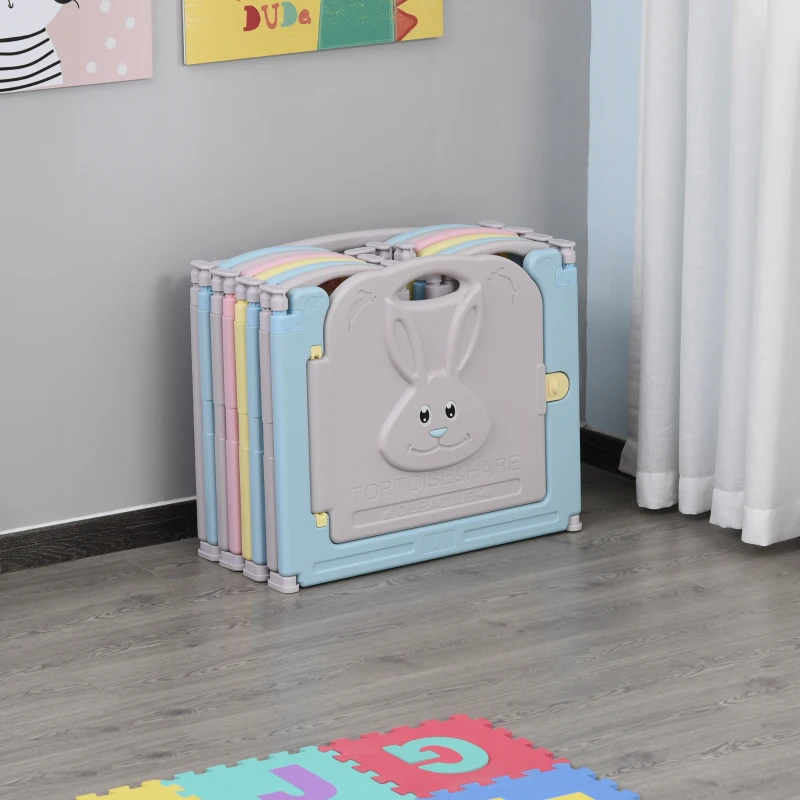 HOMCOM Parque Infantil Bebé de 14 Paneles Corralito Plegable con Puerta y juegos para Niños de +6 Meses Interior y Exterior 156x154x59 cm Multicolor
