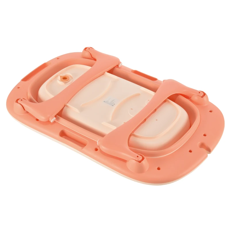 HOMCOM Bañera para Bebé Plegable 3 en 1 Juego de Ducha para 0-3 Años Portátil Bañera Lavabo Taza de Champú Ergonómico con Base Antideslizante 84,5x50,5x24 cm Salmón