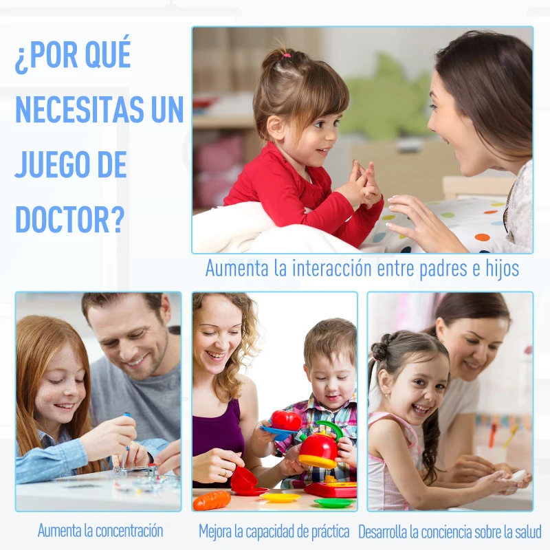 HOMCOM Juego de Médico de Simulación 26 Piezas Educativo Diseño Realista Juego de Rol Enfermería Doctor para Niños de +3 Años 66x30x68 cm Azul