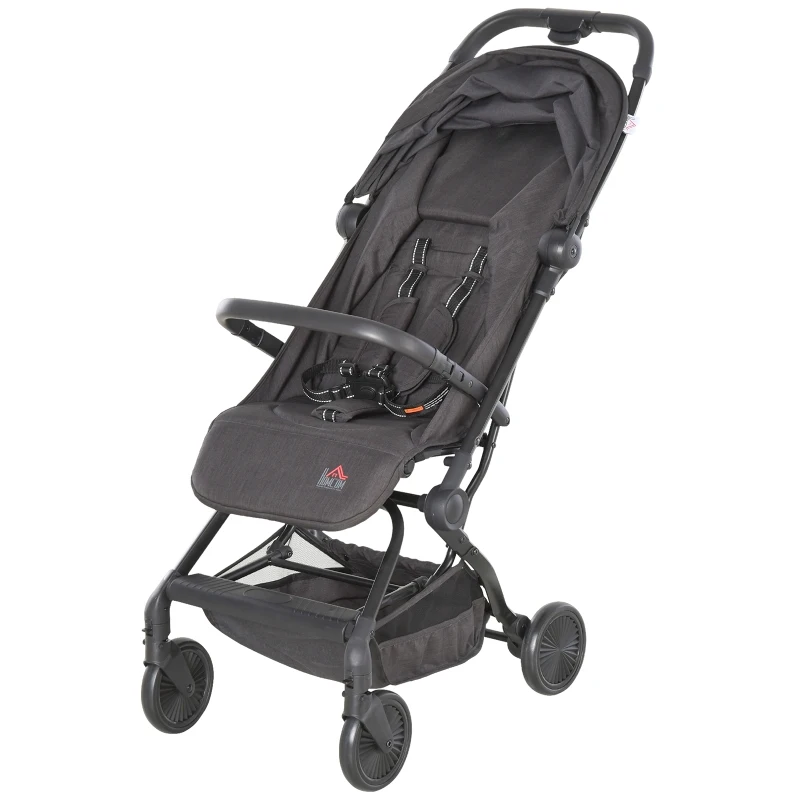 HOMCOM Silla de Paseo Plegable Ligero Cochecito para Bebé a partir 6 Meses Asiento Reclinable Cinturón de Seguridad Toldo Extraíble 44,5x93,5x105cm Gris