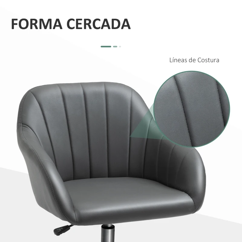 Vinsetto Silla de Oficina Ergonómica Silla de Escritorio Giratoria con Altura Ajustable Respaldo y Reposabrazos de Piel Sintética Carga 120 kg 60x59x79-89 cm Gris