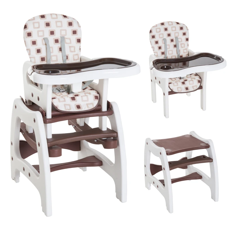 HOMCOM Trona para Bebé Multifuncional Convertible en Silla Mecedora y Silla+Mesa con Cinturón de Seguridad (Café)