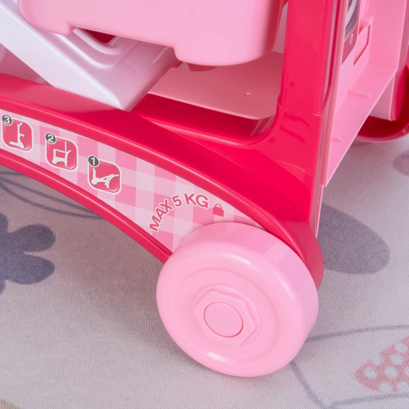 HOMCOM Juguete de Cocina Infantil Diseño 3 en 1 Cocina de Juego de Imitación Divertido para +3 Años con 42 Piezas 59,7x47x42,5 cm Rosa