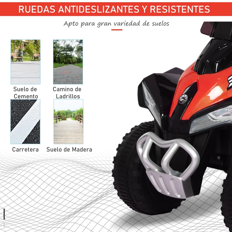 HOMCOM Quad Eléctrico ATV Cuatrimoto con Faros Música y Caja de Almacenaje para Niños de +18 Meses Batería 6V Recargable 78,5x40,5x46 cm