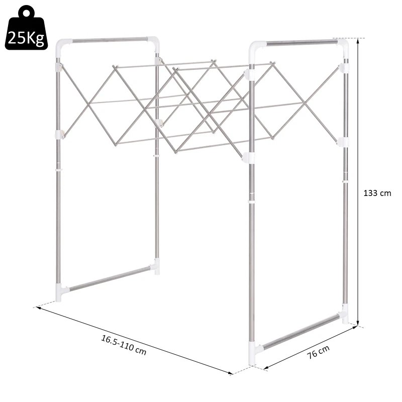 HOMCOM Tendedero Extensible y Plegable Tipo Acordeón con 7 Barras Colgantes y 2 Barras Laterales 76x133x16.5-110cm