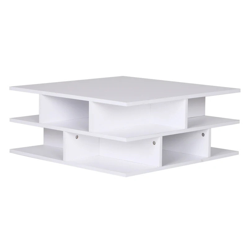 HOMCOM Mesa de Centro con Estante Inferior para Almacenamiento Mesa de Café Té 3 Niveles Mesa de Centro con Revistero Incorporado para Salón Dormitorio 70x70x29cm