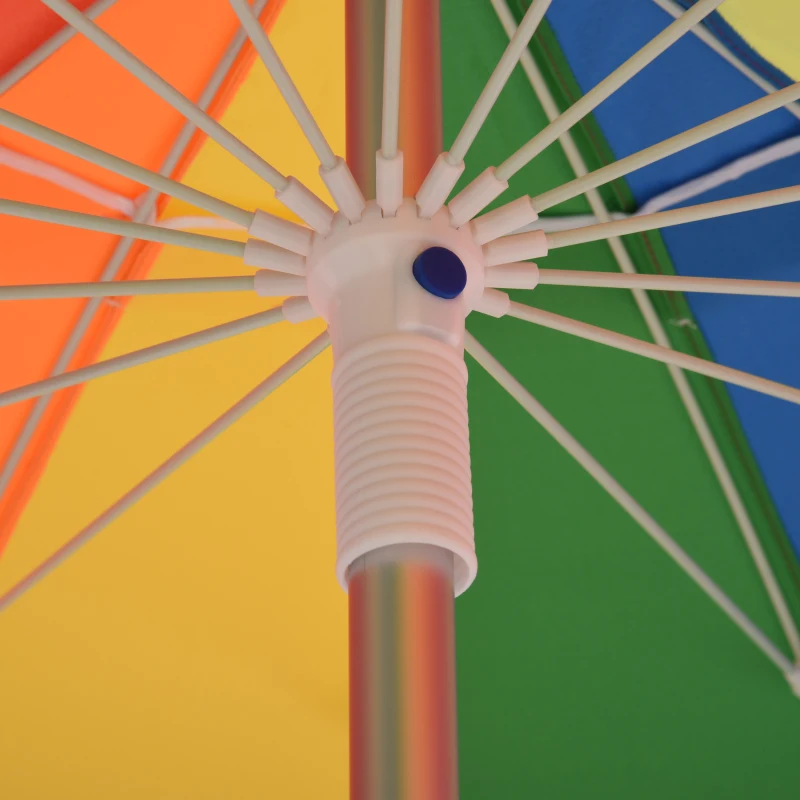 Outsunny Sombrilla de Aluminio Reforzado Ø220 cm con Espiral Poste Desmontable y Bolsa de Tranporte Diseño Arcoíris Fácil Anclaje para Playa Jardín Multicolor