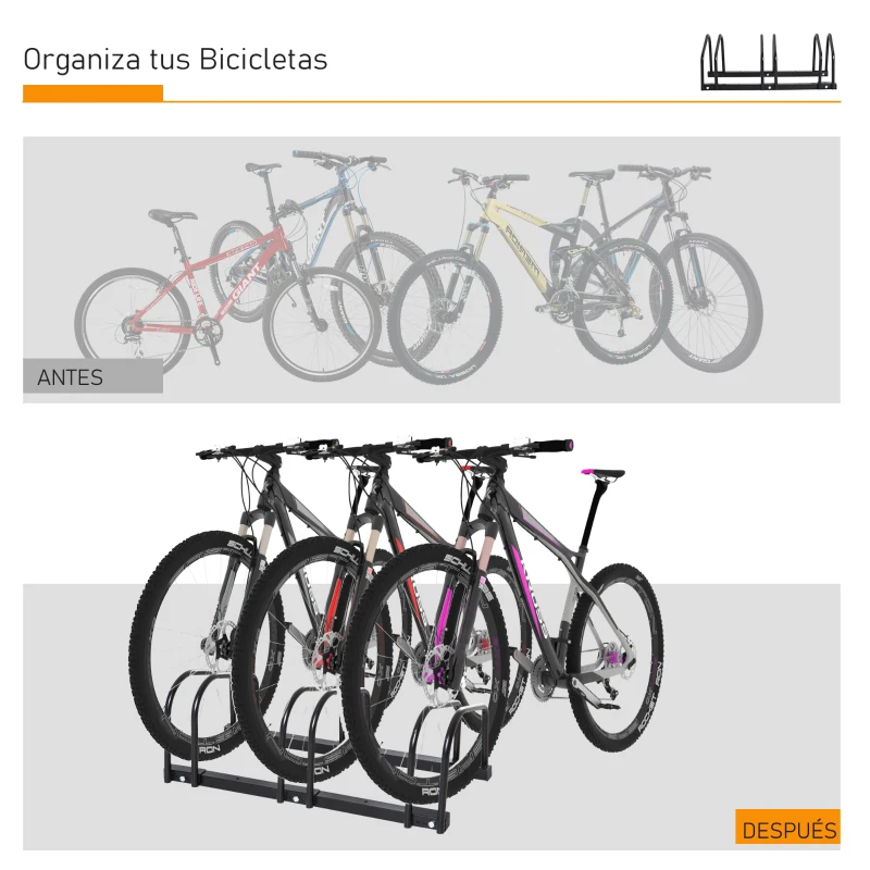 HOMCOM Aparcamiento para 3 Bicicletas Soporte de Acero para Aparcar Bicicletas en el Suelo Estacionamiento para Interior y Exterior 70,5x33x27 cm Negro