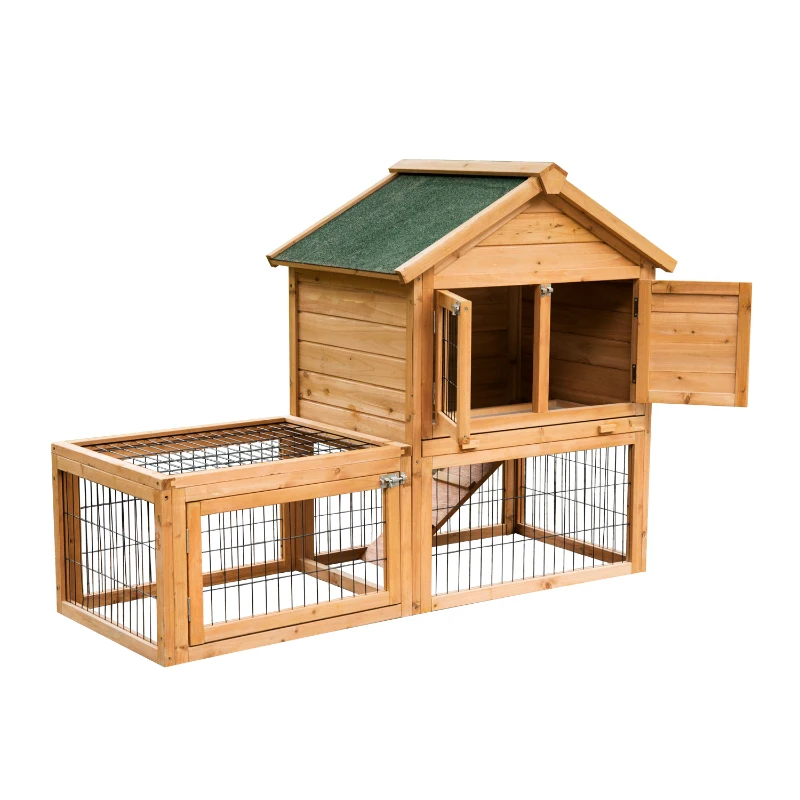 PawHut Conejera Pajarera Granja 133.3x62.2x99cm Madera Maciza con Techo