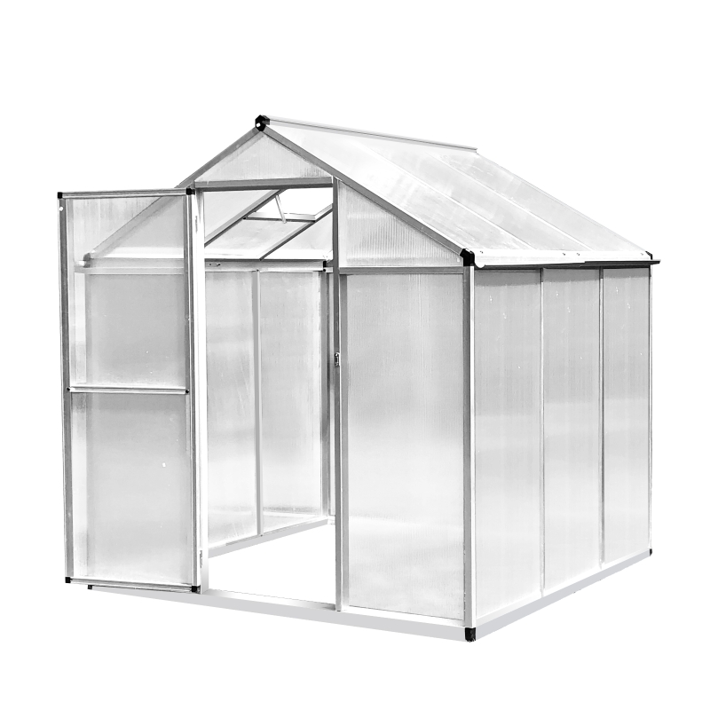 Outsunny Caseta Invernadero Policarbonato Transparente y Aluminio Invernadero de jardín con puerta y ventana 182x190x195 cm Transparente