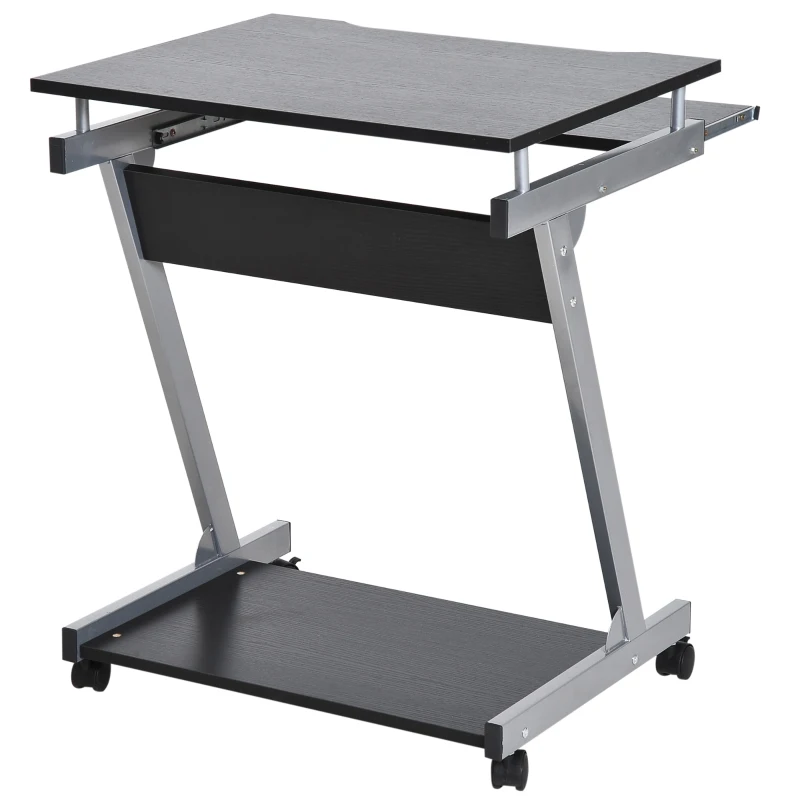 HOMCOM Mesa de Ordenador Escritorio de Computadora para Hogar Oficina en Forma Z Mesa Compacta con Ruedas  60x48x73cm Color Negro