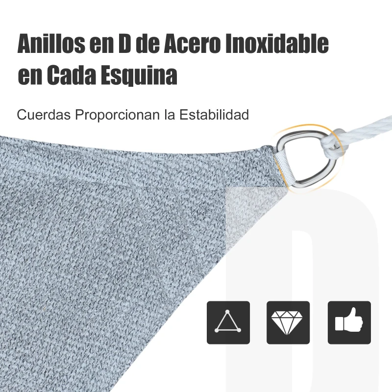 Toldo Vela 4x4x4m Triangulo Color Gris Sombrilla Parasol Terraza Jardin Camping