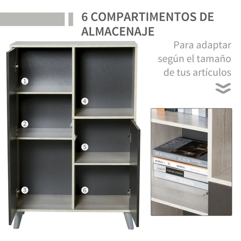 HOMCOM Estantería Librería Moderna para Libros tipo Biblioteca Organizador Multifuncional para Salón Oficina Domitorio Antivuelco 80x40x120cm Gris (6 Cubos)