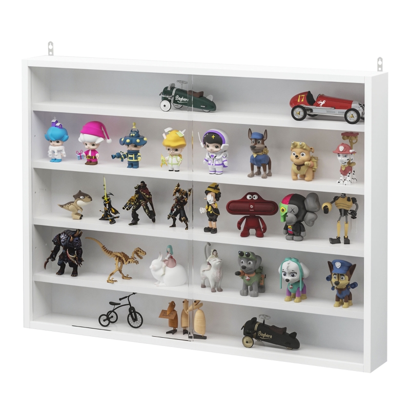 HOMCOM Vitrina de Pared Vitrina de Madera con Estantes Ajustables y 2 Puertas Correderas de Vidrio para Colecciones Perfumes Figuras de Decoración 80x9,5x60 cm Blanco