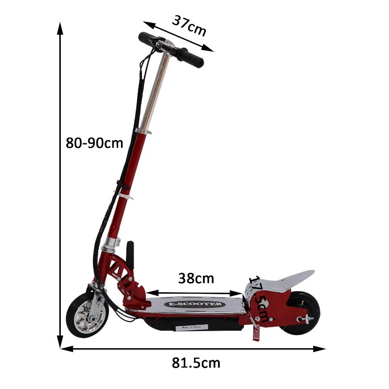 Patinete Eléctrico Plegable E-Scooter Batería 120W Manillar Ajustable Freno Pie de apoyo para Adolescentes(Rojo)
