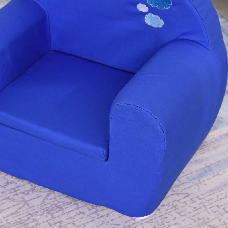 HOMCOM Sillón para Niños Mayores de 12 Meses Sofá Infantil de Bebé con Reposabrazos Cubierta de Algodón Hecho con Esponja 53x35x44,5 cm Azul