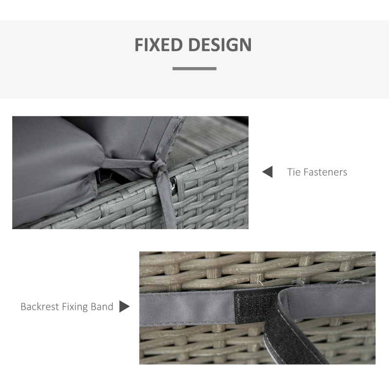 Outsunny Set of 2 Sun Lounger Cushion Non-Slip Seat Pads for Indoor Outdoor Grey