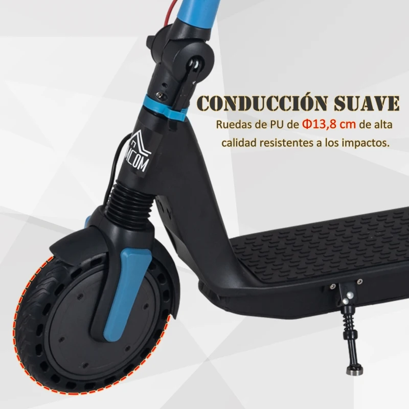 HOMCOM Patinete Eléctrico para Adultos y Adolescentes Scooter Eléctrico Plegable con Ruedas de Caucho Macizo Faro Luz de Freno Carga 120 kg 104x44x116 cm Negro