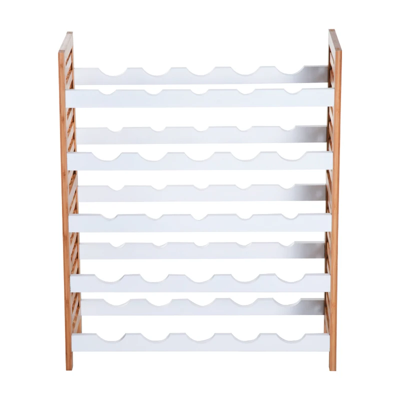 HOMCOM Botellero Bambú para 25 Botellas Estante de Vino Botellero Madera Apilable 5 Baldas Estantería para Apilar Cocina Sala de Estar 63x25x76cm Blanco