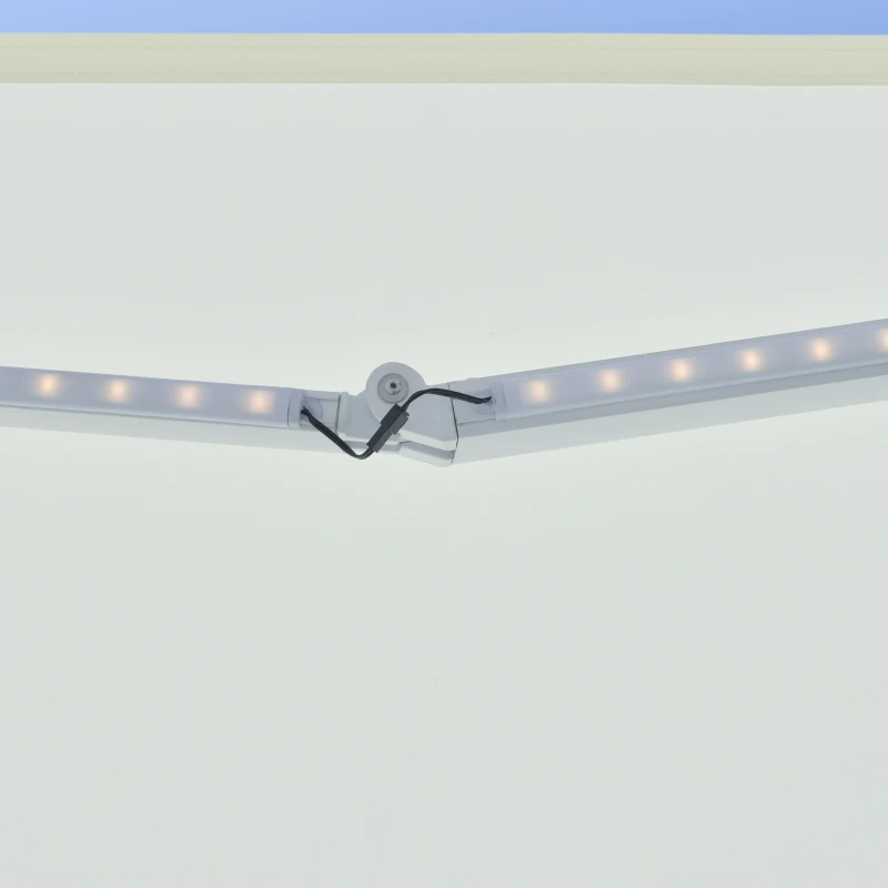Outsunny  Toldo Retráctil de Pared 250x200 cm Automática y Manual con Manivela y Mando a Distancia Luces LED Ajustable en Ángulo para Exterior Balcón Jardín Terraza Aluminio Blanco