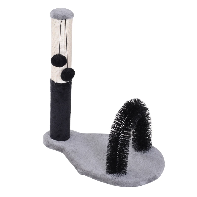 PawHut Columna de Arañazo de Gatos Marco de Escalada de Gato Columna Juguete de Rascado de Gatos con 2 Bolas Pompón de Felpa y Sisal 48x30x52cm