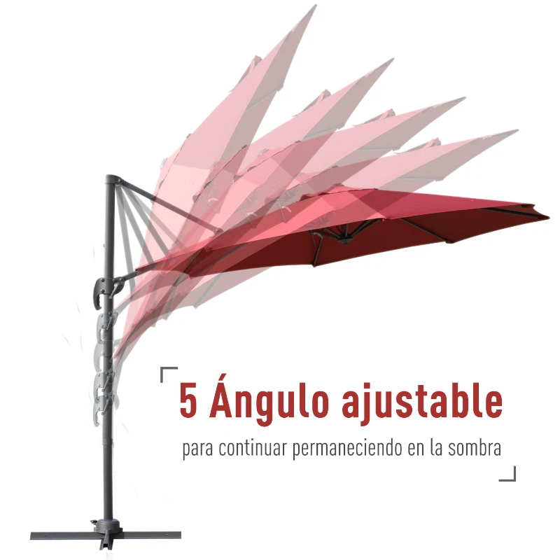 Outsunny Parasol Excéntrico Sombrilla Inclinable Φ2.94x2.48M con Manivela Tela de Poliéster Resistente a UV para Jardín Patio Playa Piscina Terraza Grande y Estable