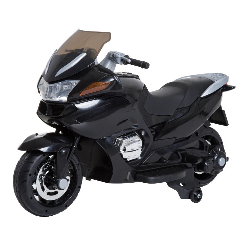 HOMCOM Coche Correpasillos Niños 3-8 años Moto Eléctrica Infantil 3-7 km/h Batería 12V Doble Motor con Luces y Música Ruedas Seguras 120x60x65cm Negro