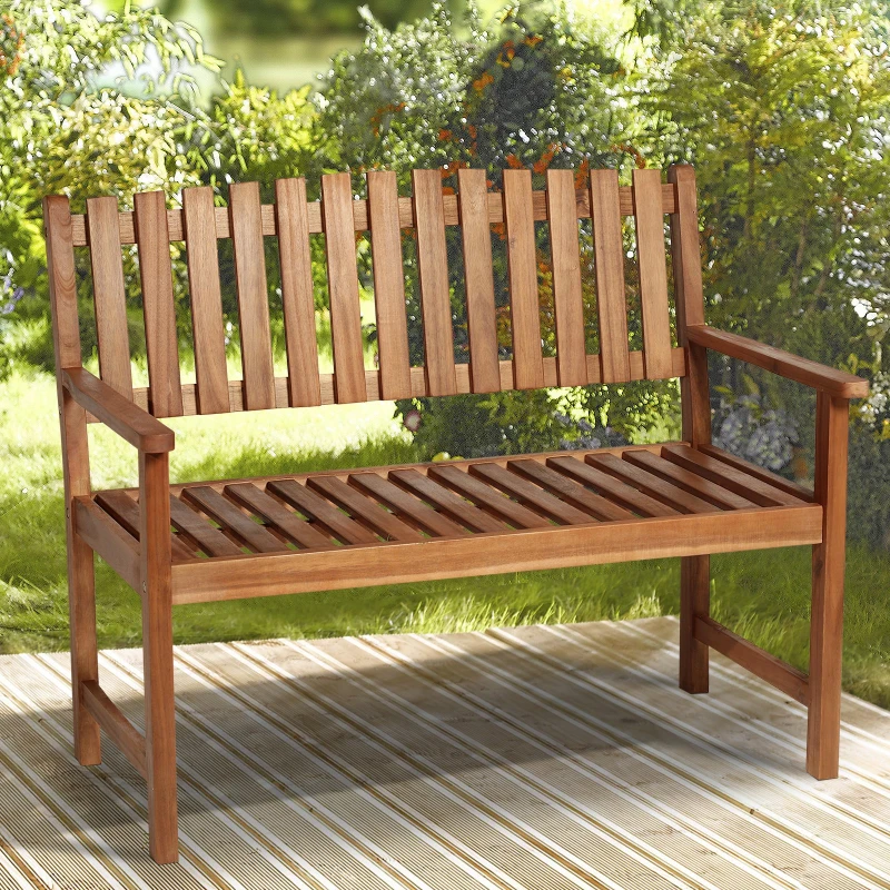 Outsunny Banco de Jardín 120x65x91.5cm Banco para Exterior de Madera de Acacia con Diseño de Listones para Exterior Terraza Patio Asiento Ancho