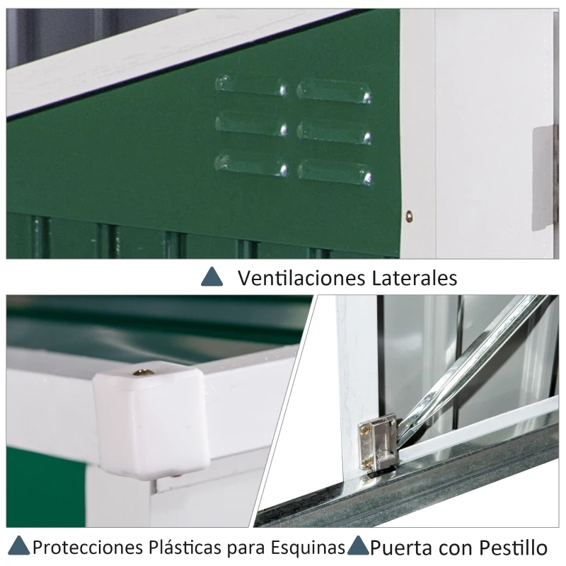 Outsunny Cobertizo de Jardín Exterior para 2 Contenedores de Basura Caseta de Herramientas con Tapa de Elevación Neumática Acero 173x100x134/114 cm Verde
