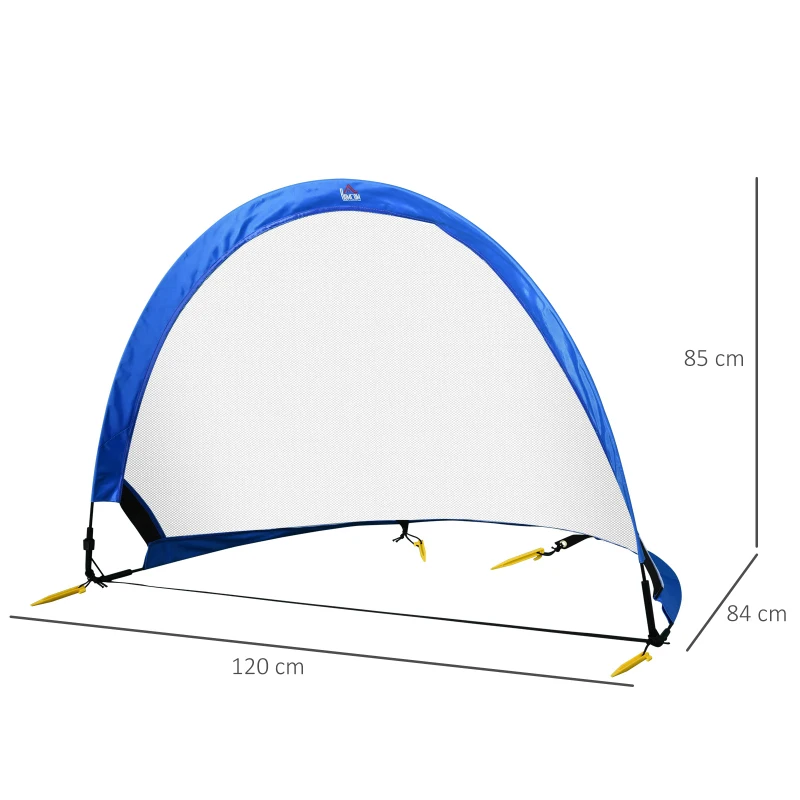 HOMCOM Set de 2 Porterías de Fútbol Diseño POP-UP Redes de Fútbol Plegable Portátil con Bolsa de Transporte para Niños Fácil Montaje 120x84x85 cm Azul