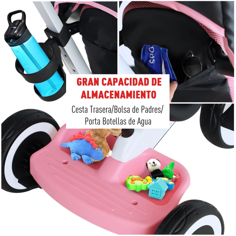 HomCom® Triciclo Bebé  4 en 1 Trolley Trike Bicicletas para Niños +18 Mes Evolutivo Capota Barra y Pedales Desmontables Control Parental Juguete Aprendizaje