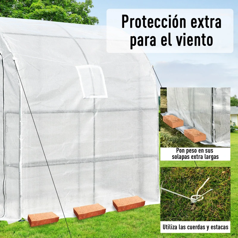 Outsunny Invernadero de Pared para Jardín Terraza con 4 Estantes Cubierta de PE y Tubo Acero Vivero Casero para Cultivo de Plantas Flores Macetas 200x100x215 cm Blanco