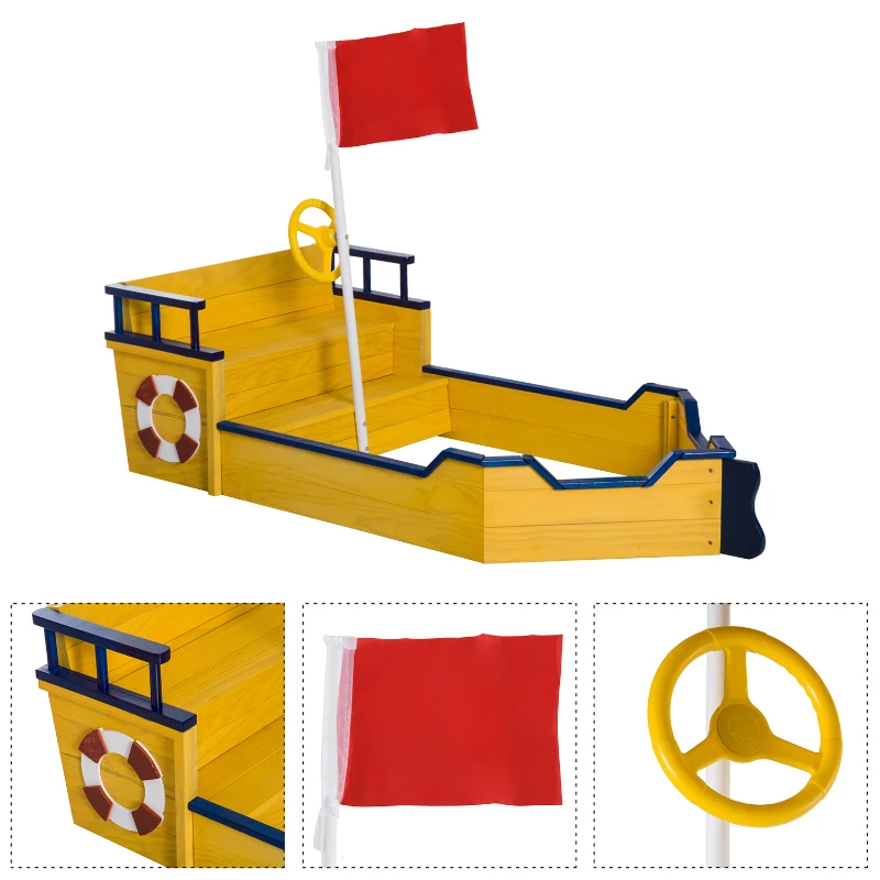 HOMCOM Arenero Niños Cajón Caja Parque de Arena para Juego Estilo Barco Juguete Playa Jardín Patio 157.5x78x46cm Madera